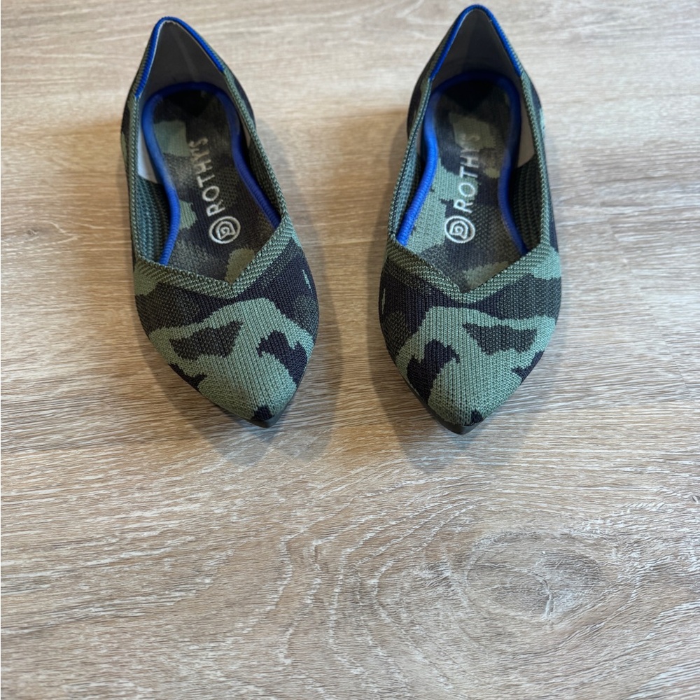 Rothy's Camouflage Pointed Toe Flats in Green and Black